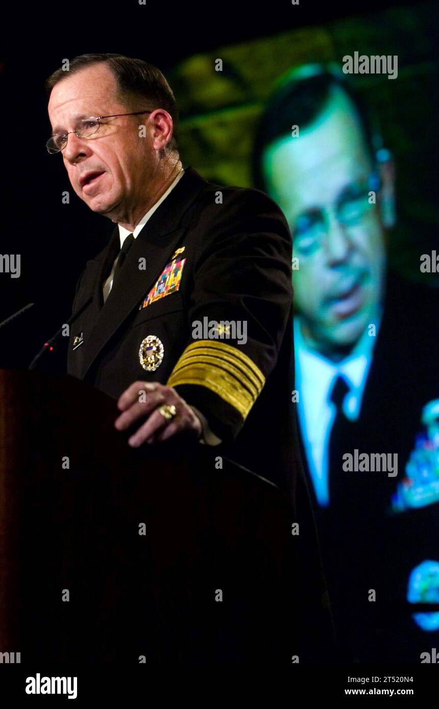 0611270696M-208 Moorestown, N.J. (Nov. 27, 2006) - Chief of Naval Operations (CNO) Adm. Mike Mullen announces the naming of DDG 108 as USS Wayne E. Meyer at a ceremony celebrating the deliverance of the 100th Aegis Weapons System to the Navy. The ship was named after retired Rear Adm. Meyer, who is widely regarded as the 'The Father of Aegis' after spearheading the development of the defense system, and will fittingly receive the 100th system. U.S. Navy Stock Photo