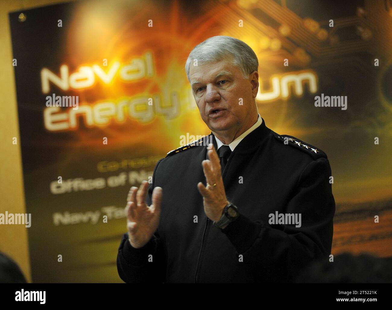 0910148273J-028 MCLEAN, Va. (Oct. 14, 2009) Chief of Naval Operations (CNO) Adm. Gary Roughead speaks during a press conference at the 2009 Naval Energy Forum. Navy Stock Photo