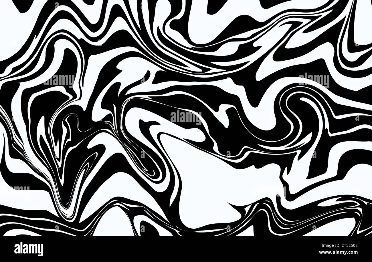 Abstract marble distorted monochrome background. Vector ink liquid psychedelic pattern Stock Vector