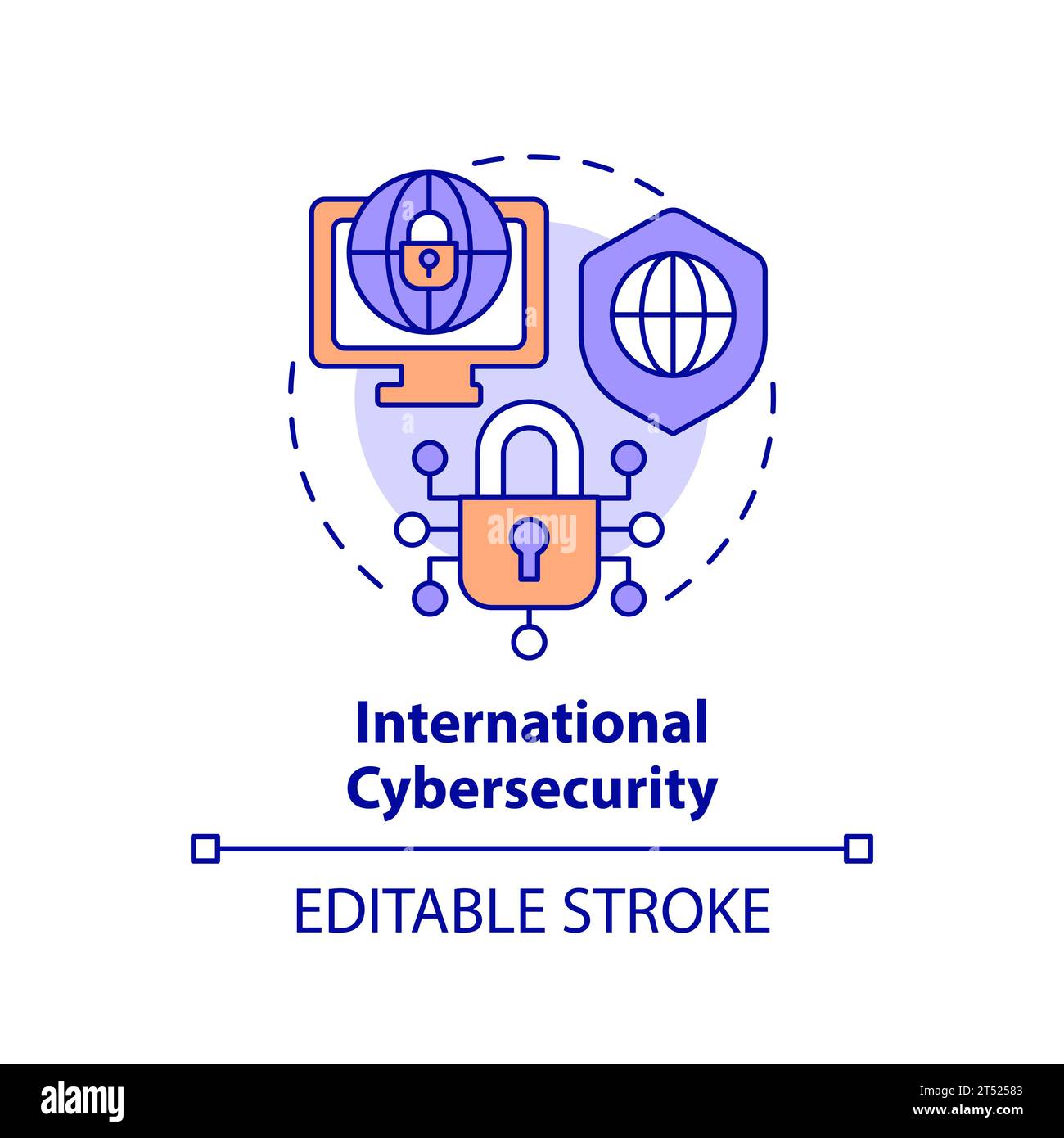 2D thin linear icon international cybersecurity concept Stock Vector