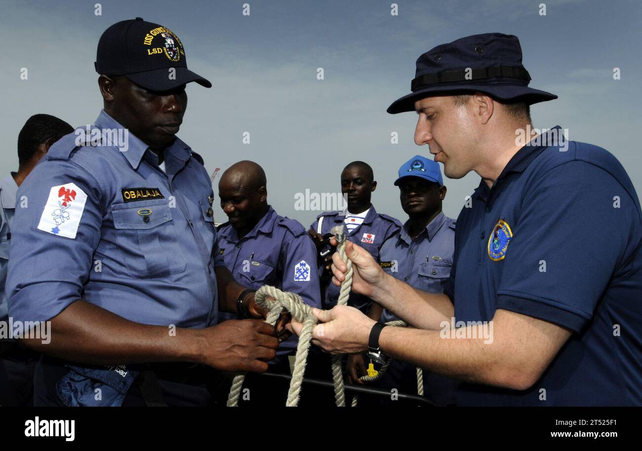 Africa Partnership Station, GHA, Ghana, Joint Operations, knot tying, people, RHIB, Rigid-hull Inflatable Boat, Sailors, training, U.S. Navy Stock Photo