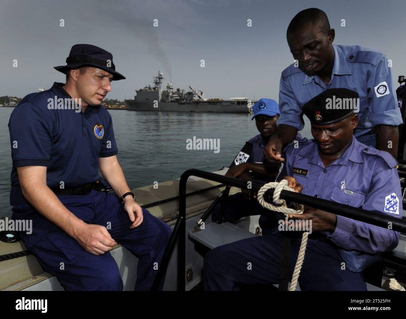Africa Partnership Station, GHA, Ghana, Joint Operations, knot tying, people, RHIB, Rigid-hull Inflatable Boat, Sailors, training, U.S. Navy Stock Photo