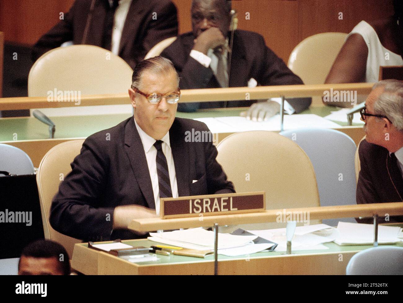 Israeli Minister of Foreign Affairs Abba Eban at his desk, United