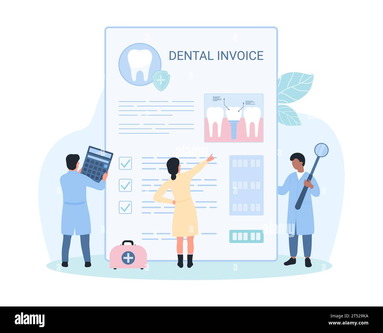 Dental insurance for tooth care, bill cost coverage vector illustration