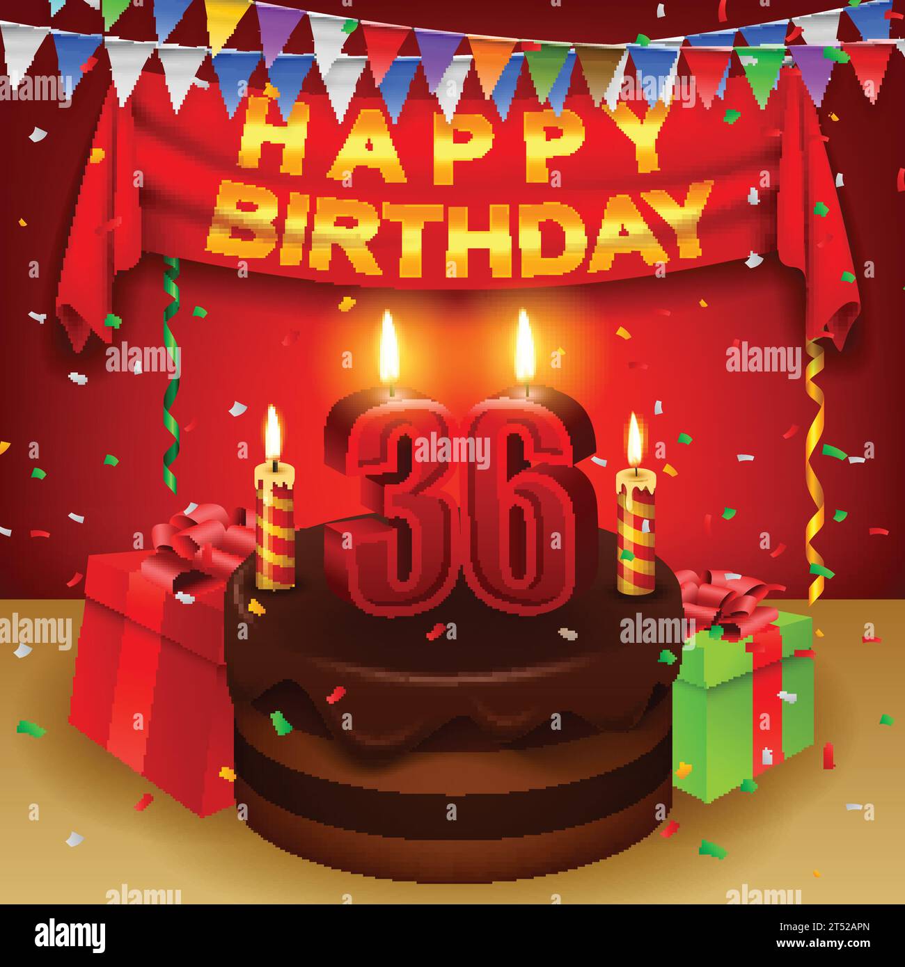 Happy 36th birthday with chocolate cream cake Vector Image Stock Vector ...