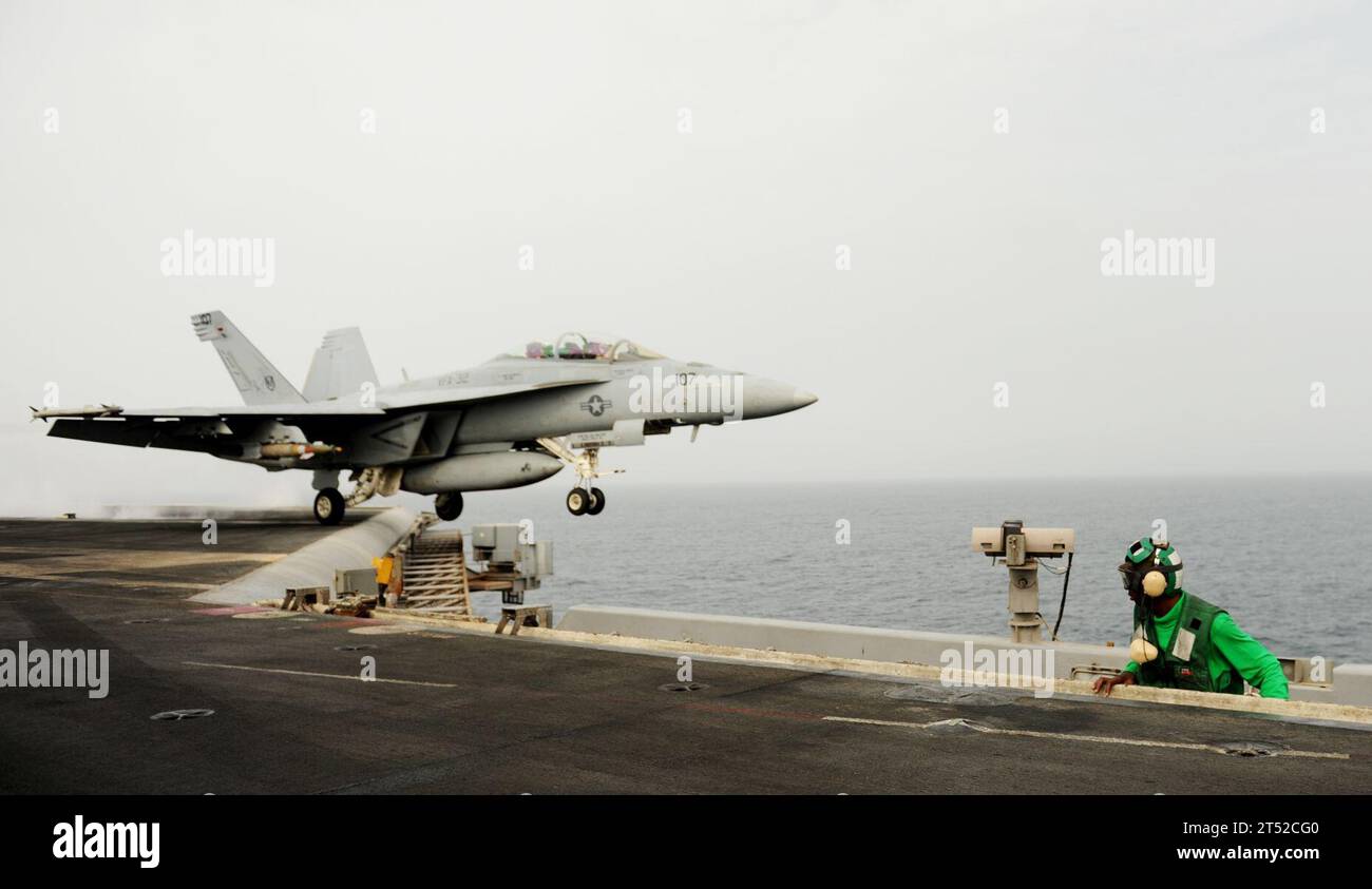 aircraft carrier, F/A-18F Super Hornet, Harry S. Truman Carrier Strike Group, Launch, Maritime Security Operations, navy, theater security cooperation efforts, U.S. 5TH Fleet, U.S. Navy, USS Harry S. Truman (CVN 75) Stock Photo