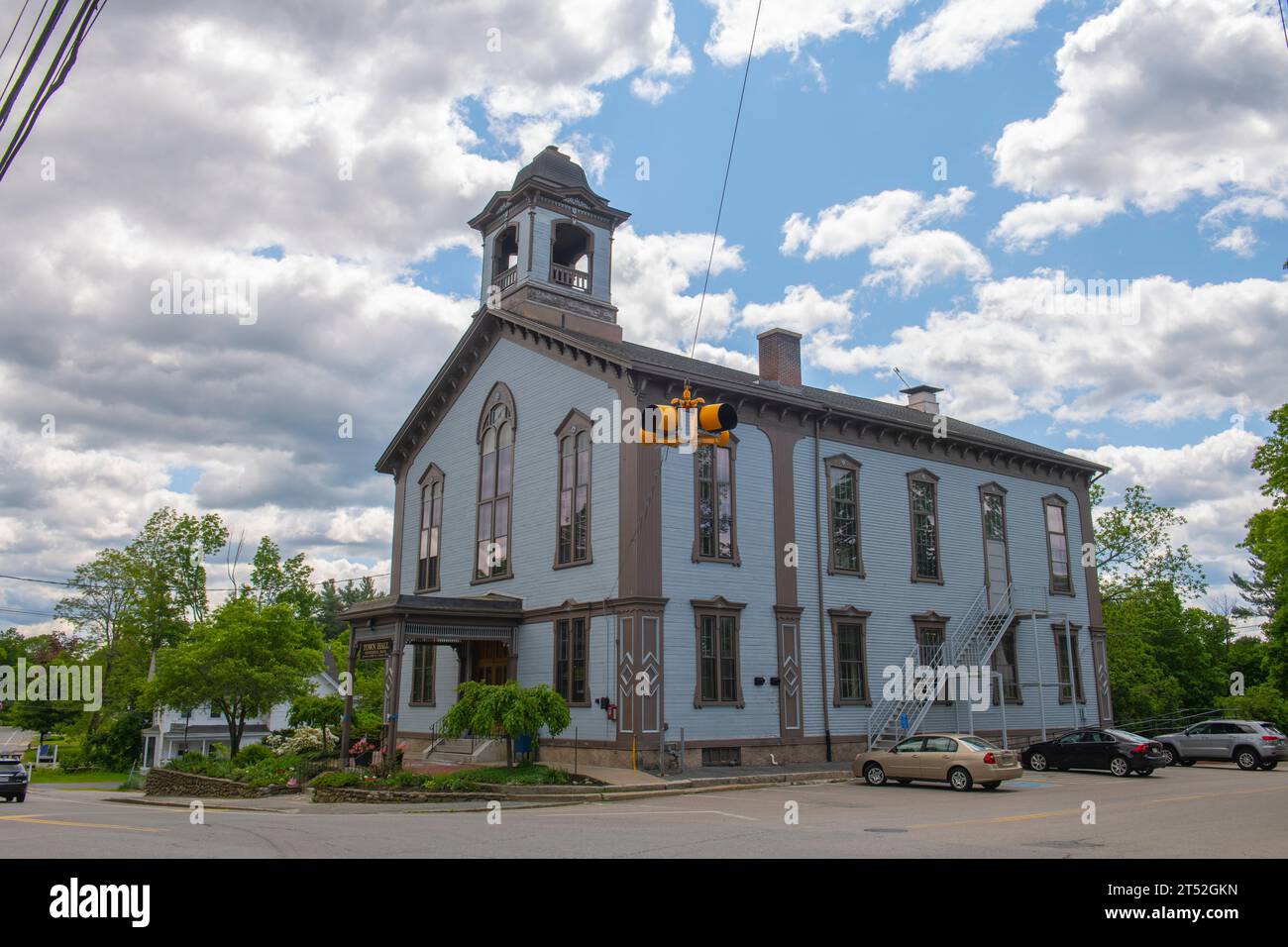 Pepperell Town Hall at 1 Main Street in historic town center of Pepperell, Massachusetts MA, USA. Stock Photo