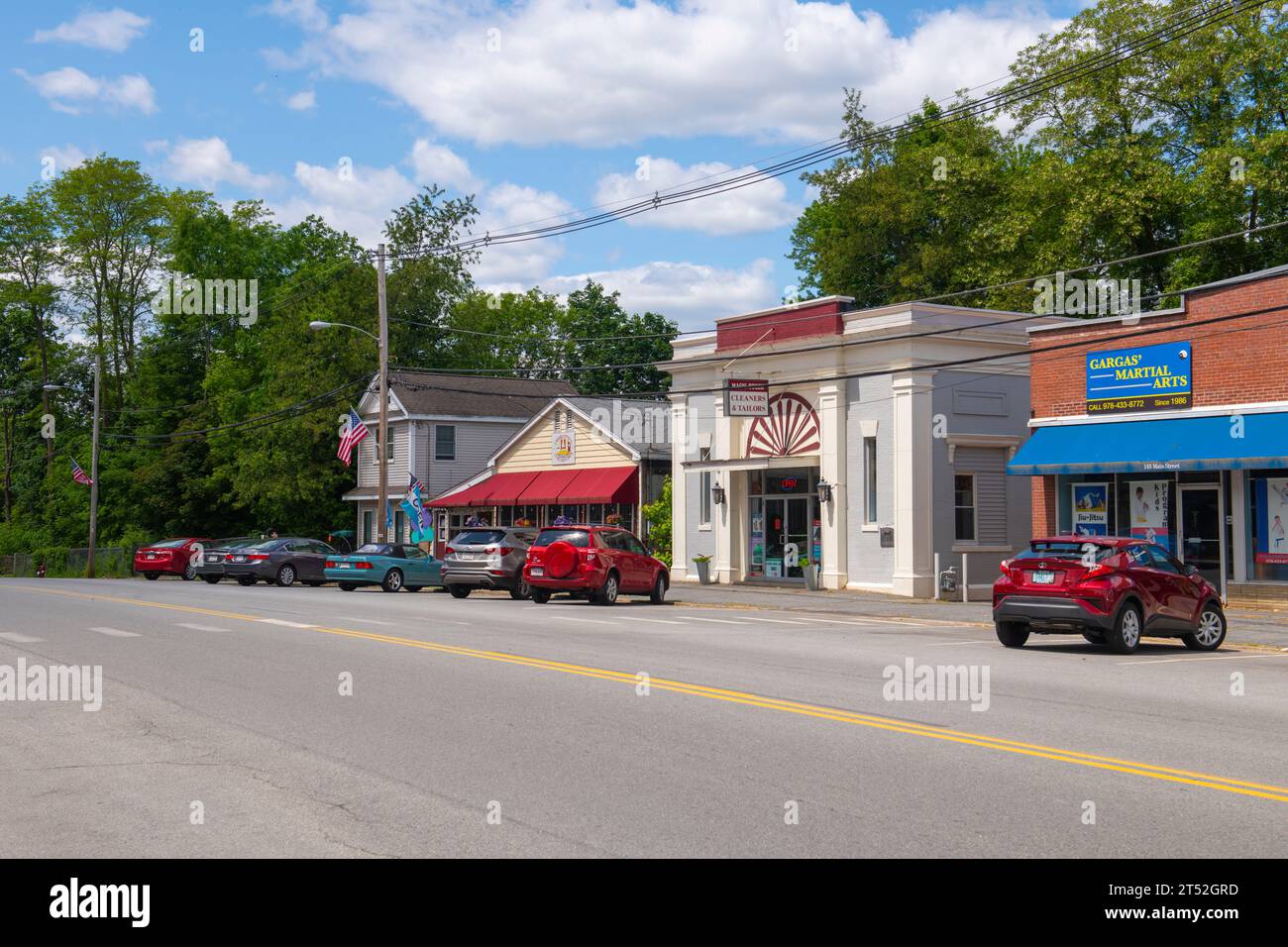 Historic commercial buildings on Main Street in historic town center of