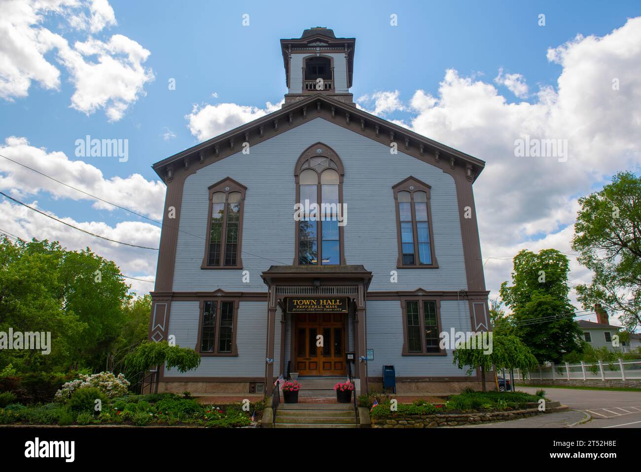 Pepperell Town Hall at 1 Main Street in historic town center of