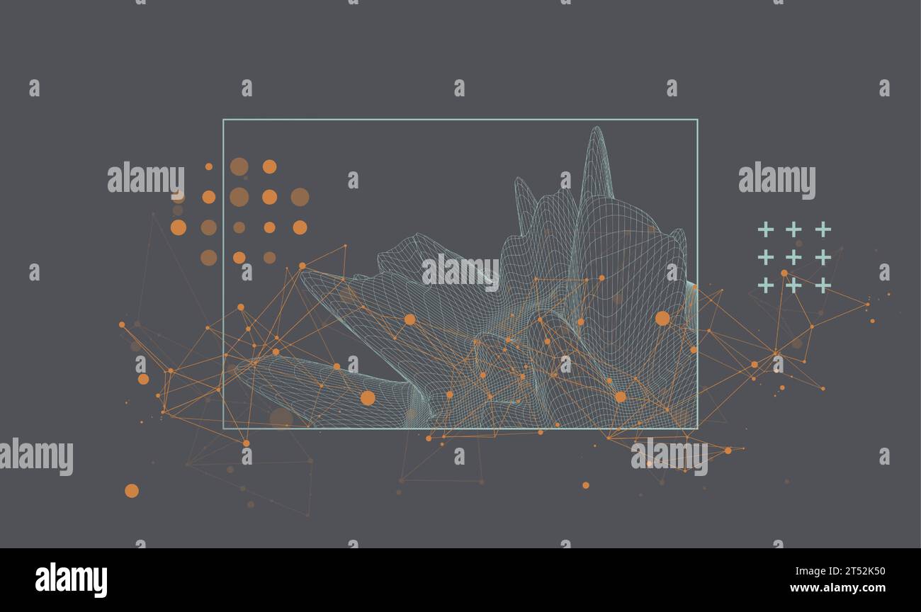 Modern science or technology elements in square. Trendy abstract background. Surface illustration. Hand drawn vector art Stock Vector
