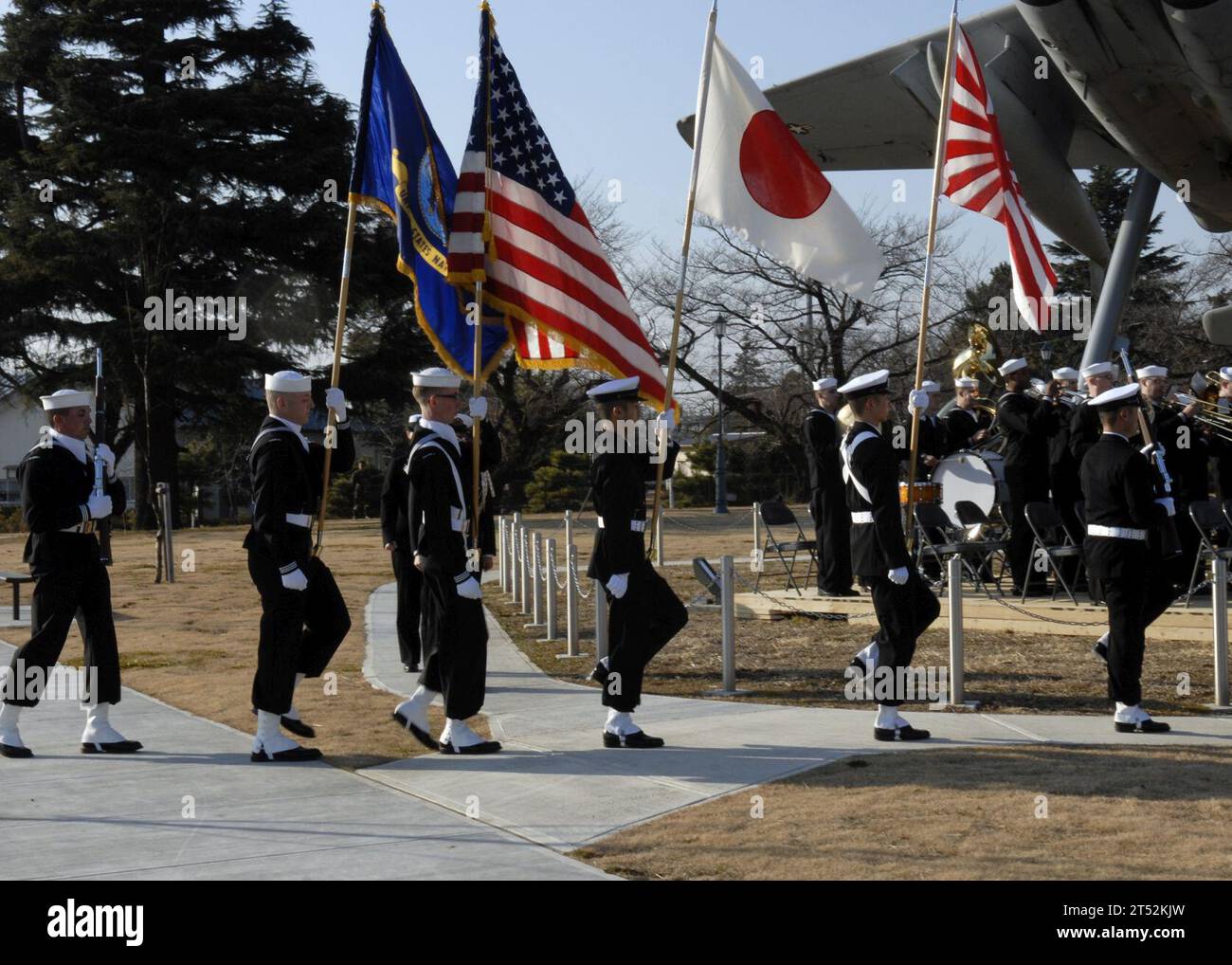 1001195019M-002  ATSUGI, Japan (Jan. 19, 2010) The U.S. Navy and Japan Maritime Self-Defense Force joint honor guard parades the colors at a dedication ceremony for Alliance Park at Naval Air Facility Atsugi. The park dedication celebrated the 50th anniversary of the signing of the Treaty of Mutual Cooperation and Security between the U.S. and Japan. Signed and ratified in 1960, the treaty serves as a foundation for the strong alliance and interoperability between the U.S. Navy and the Japan Maritime Self-Defense Force. Navy Stock Photo