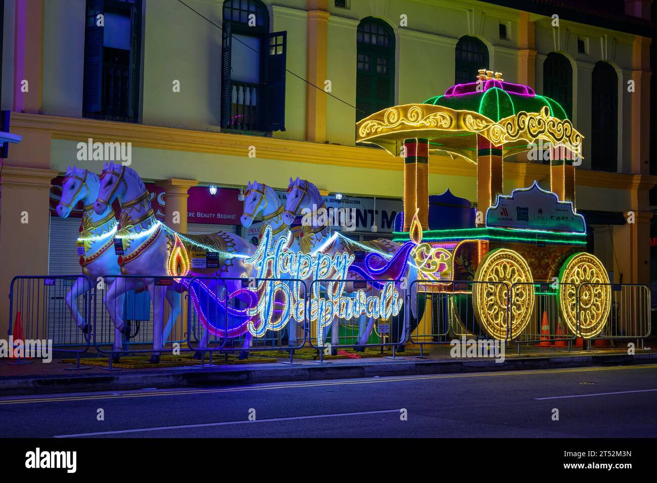 Deepavali street lights on Serangoon Road, Little India, Singapore Stock Photo