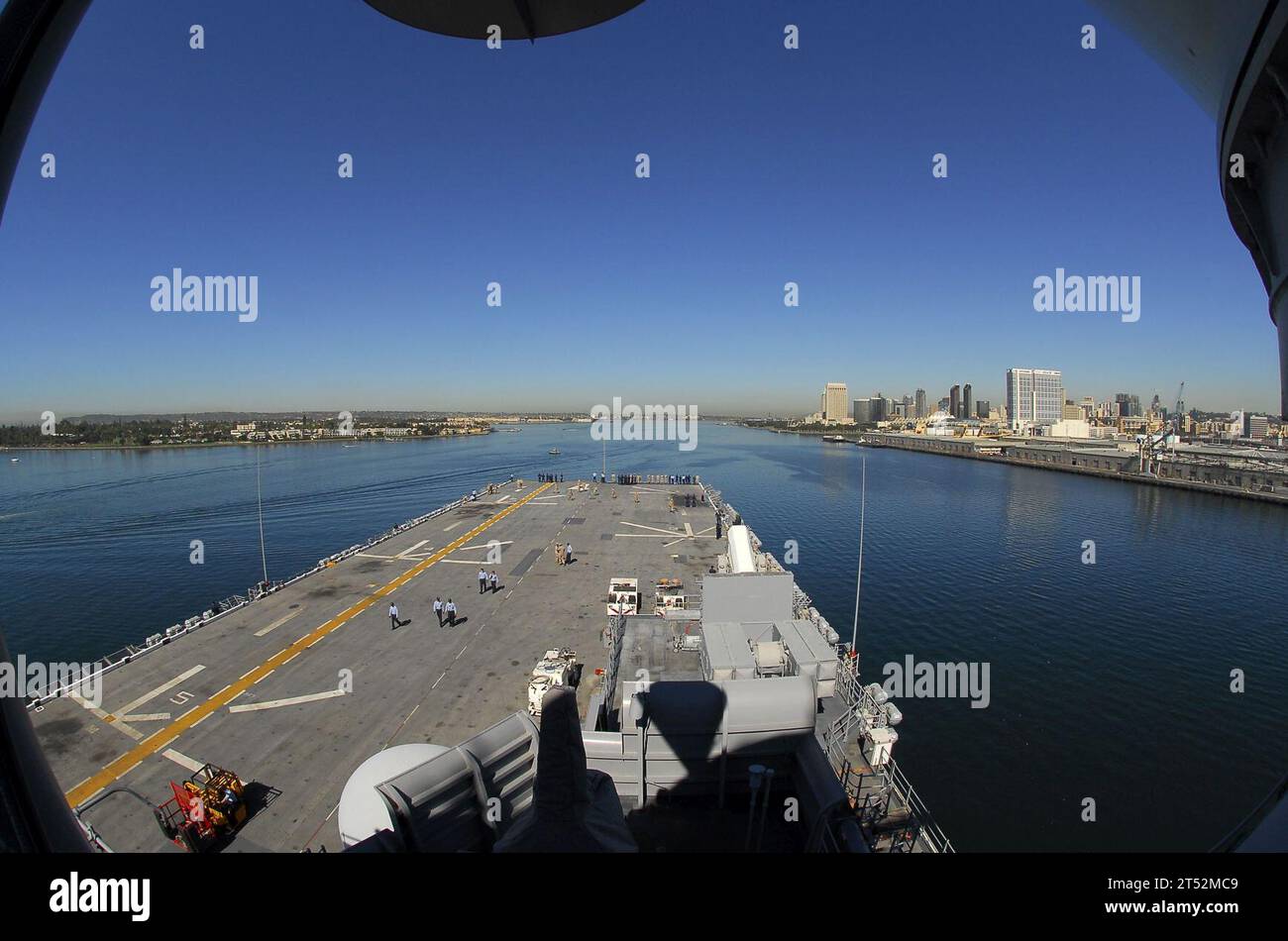 0810074774B-046 SAN DIEGO (Oct. 7, 2008) The amphibious assault ship USS Boxer (LHD 4) heads  transits the waters of San Diego Bay. Boxer is on an exercise in the Pacific Ocean preparing for a Western-Pacific deployment scheduled for early next year. Navy Stock Photo