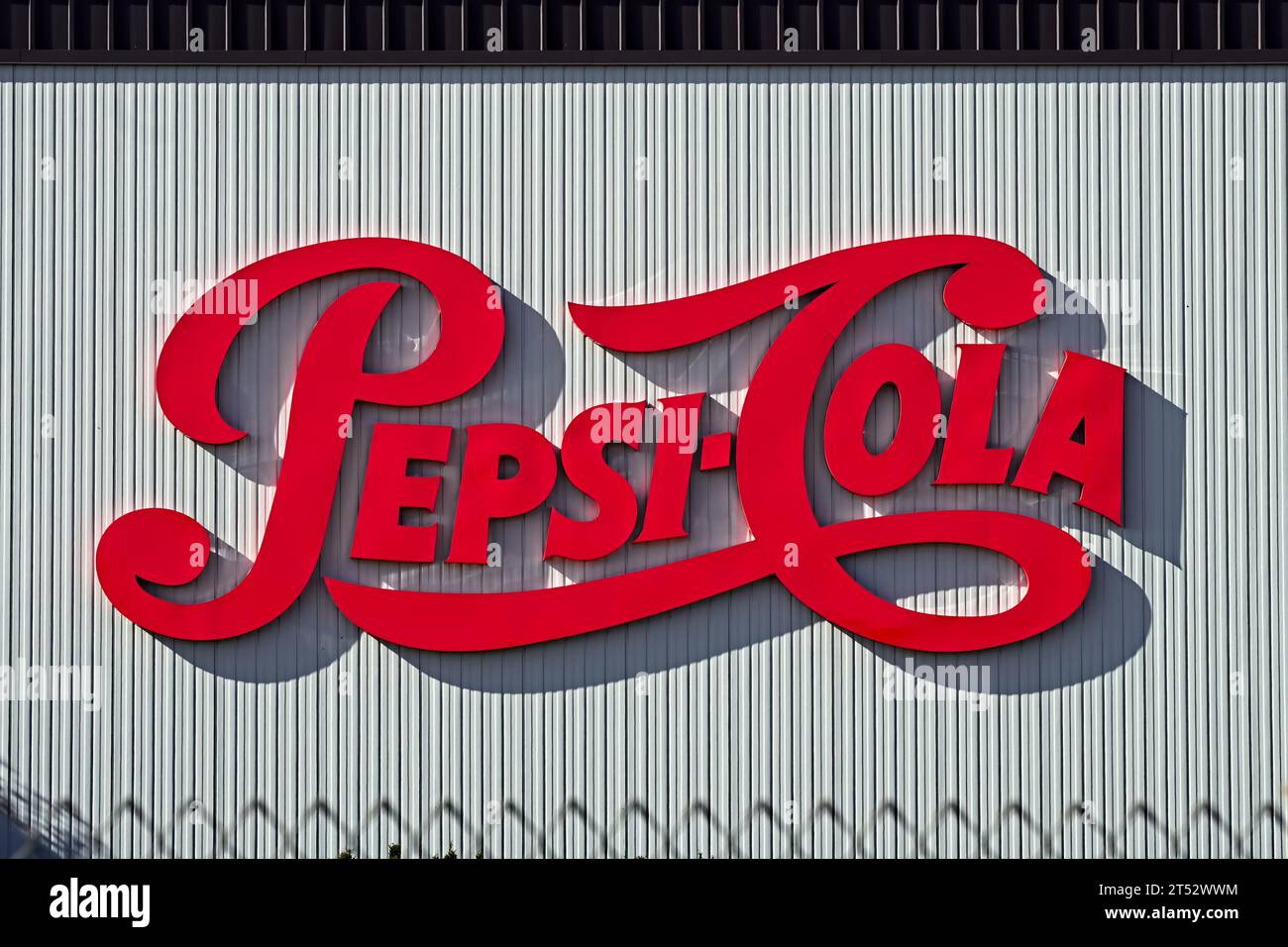 Bronx, NY - November 2, 2023: Pepsi-Cola classic retro icon sign on Buhre Beverage Distributing building in New York Stock Photo