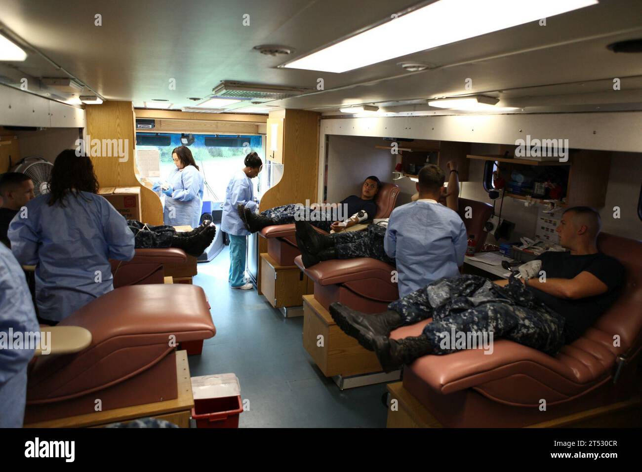 110818IA102-002 CAMP JOHNSON, N.C. (Aug. 18, 2011) Sailors assigned to Field Medical Training Battalion East participate in a blood drive at Camp Johnson, N.C., as part of the Armed Services Blood Program. (U.S. Marine Corps Stock Photo
