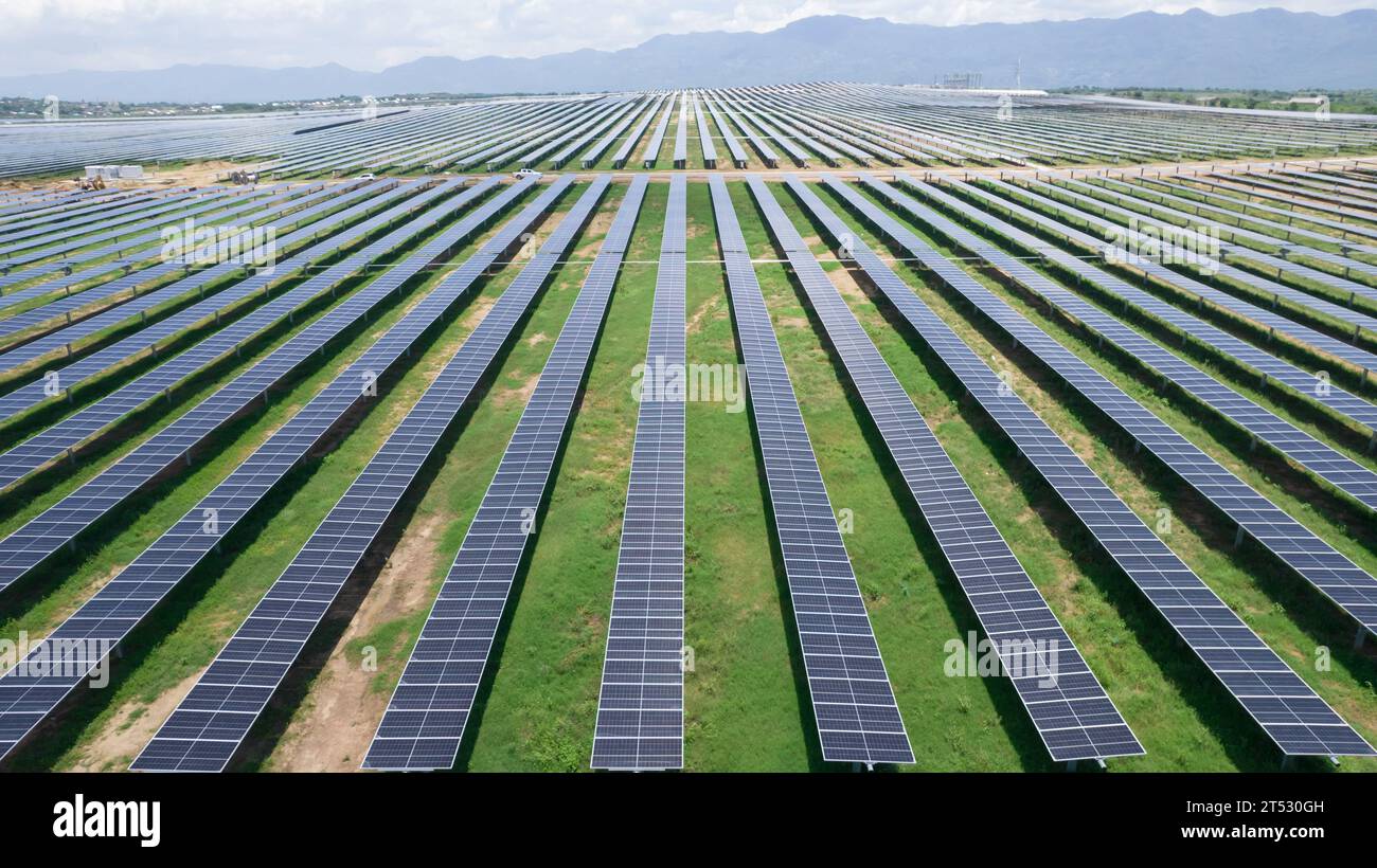 Solar farm with trackers Stock Photo Alamy