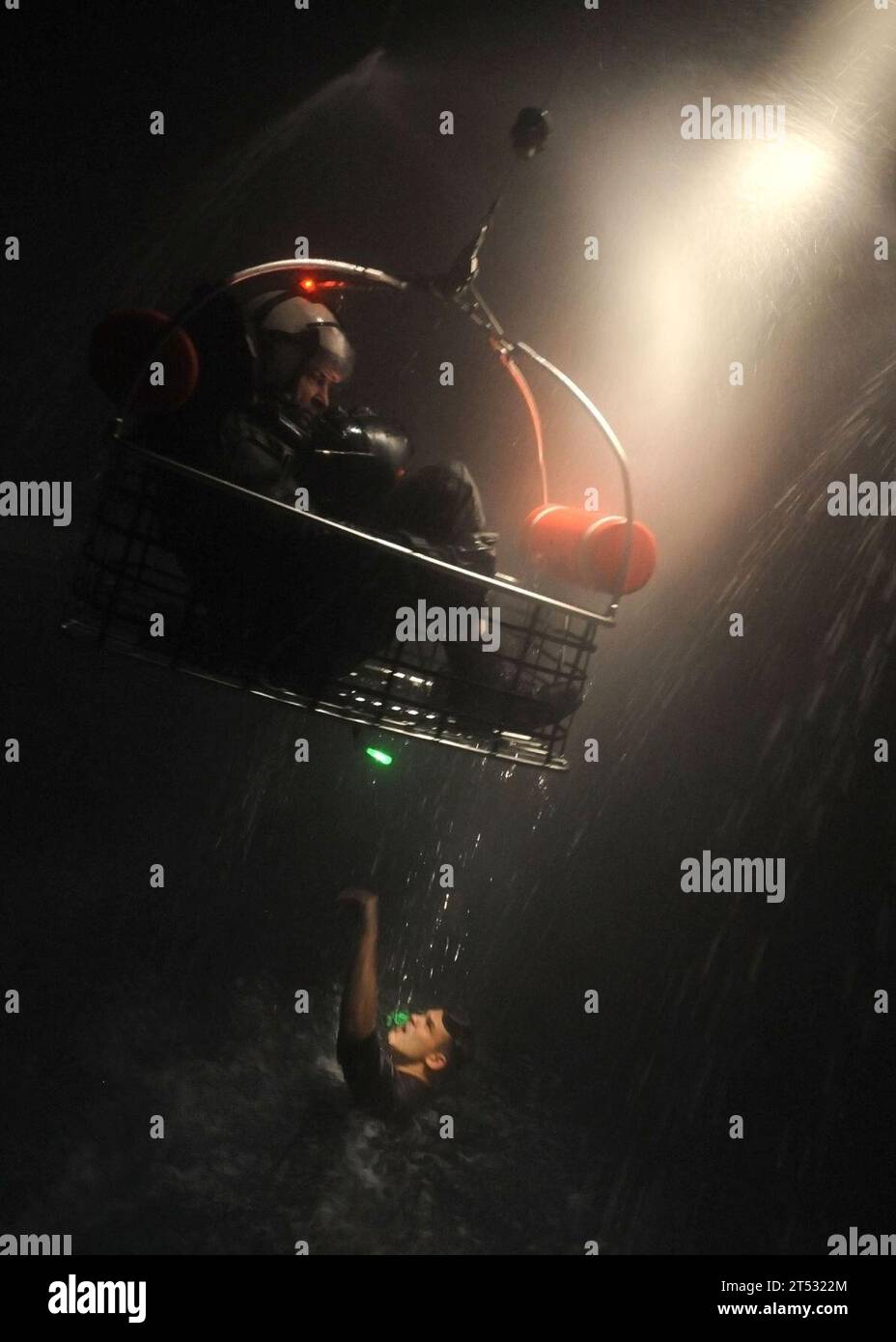 1102101810F-019 JACKSONVILLE, Fla. (Feb. 10, 2011) A student at the Aviation Survival Training Center (ASTC) ascends on a hoist during a simulated night exercise as part of an aircrew refresher course in Jacksonville, Fla. The ASTC provides courses for naval aircrew personnel and operates under the aegis of Navy Medicine Support Command. Stock Photo