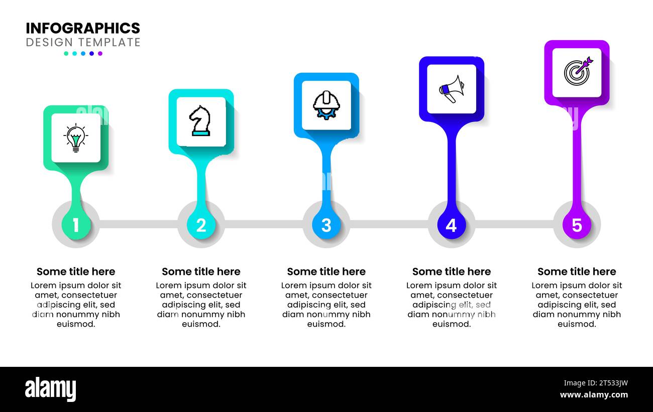 Infographic template with icons and 5 options or steps. Growing squares ...