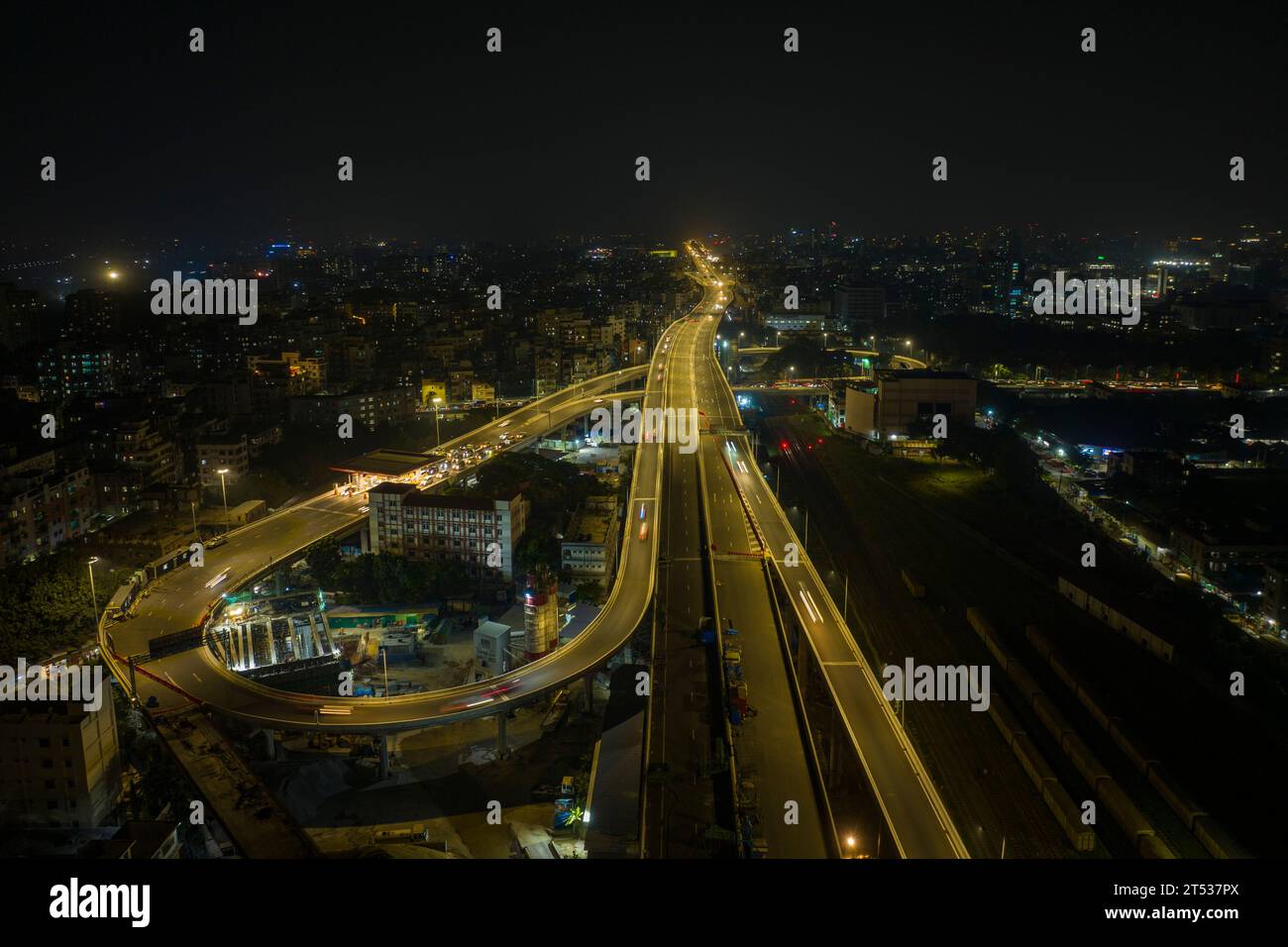 Elevated expressway. Clip. The curve of suspension bridge. Aerial view. Top  view. Background scenic road Stock Photo - Alamy