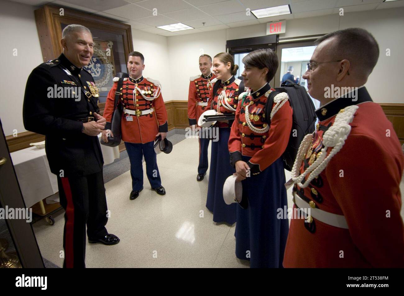 0711085549O-097  WASHINGTON (Nov. 8, 2007) - Commandant of the Marine Corps, Gen. James T. Conway speaks with members of the United States Marine Corps Band during a ceremony in celebration of the 232nd Marine Corps birthday held at the Pentagon. U.S. Navy Stock Photo