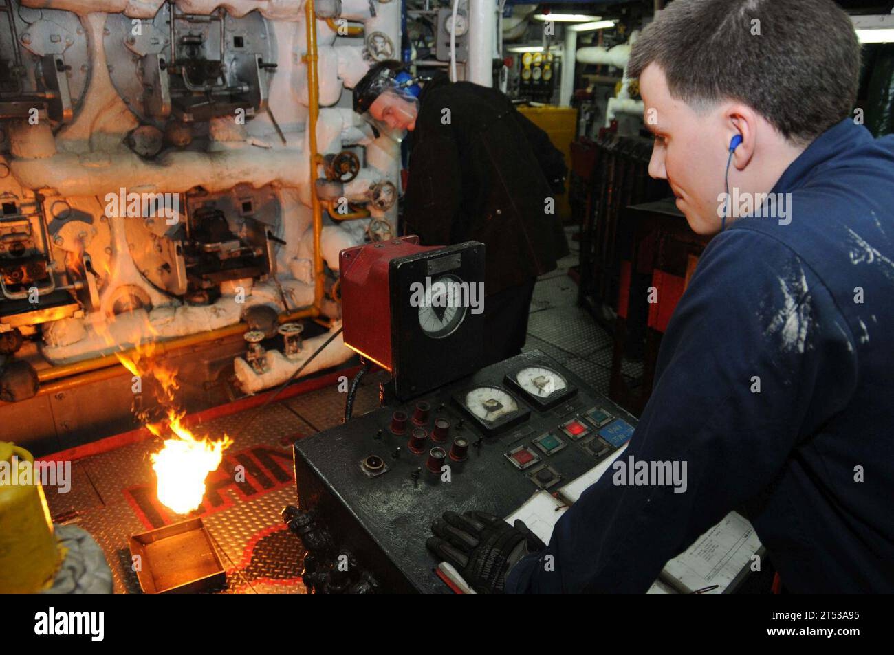 boiler, engine room, navy, people, U.S Navy, USS Nassau (LHA 4) Stock Photo