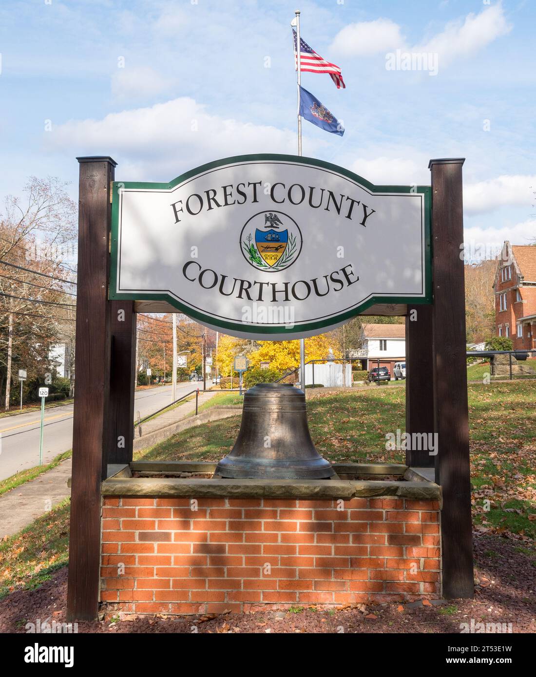 The Forest County Courthouse sign on Elm Street in Tionesta, Pennsylvania, USA Stock Photo Alamy