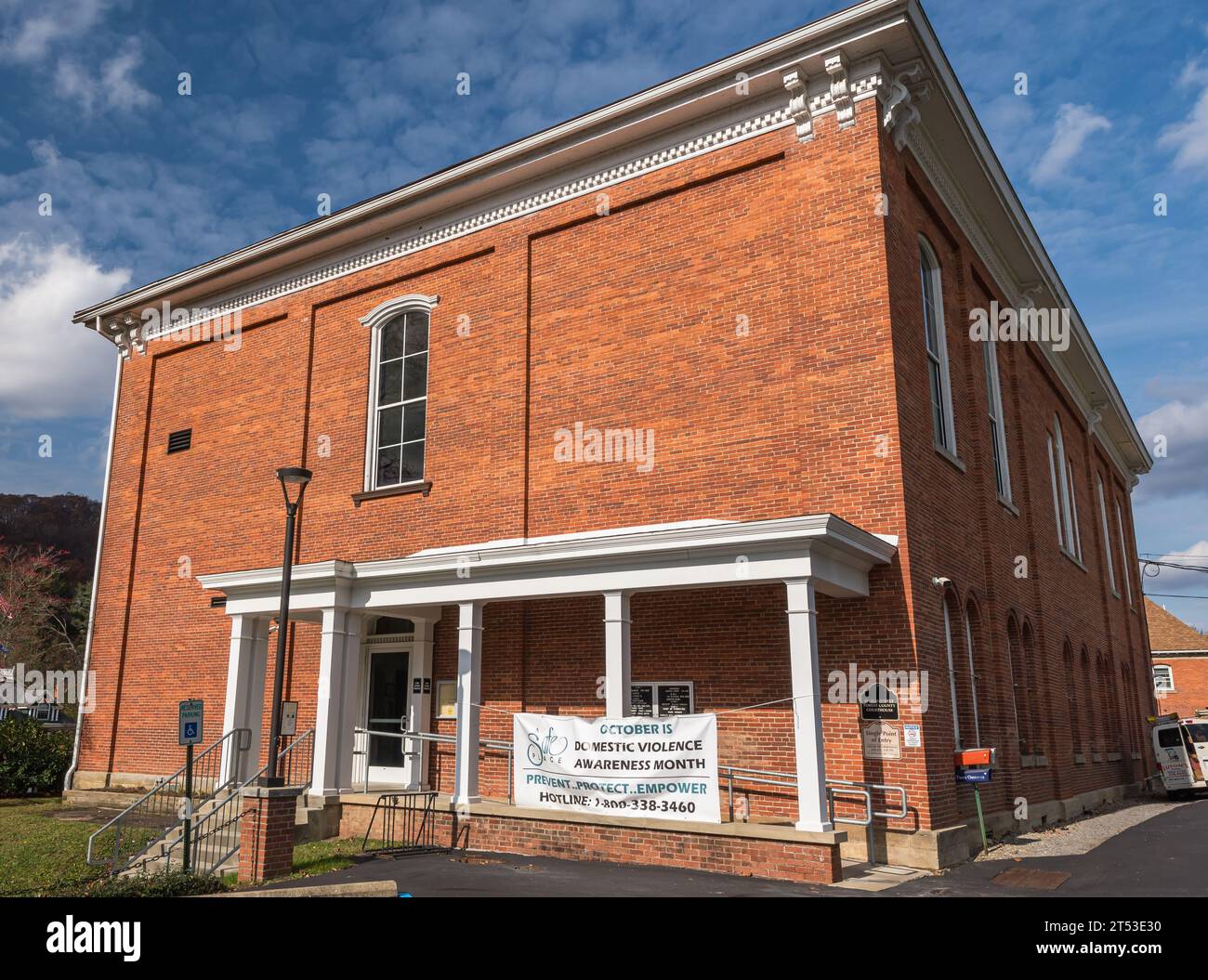 The entrance to the Forest County Courthouse on Elm Street in Tionesta, Pennsylvania, USA Stock