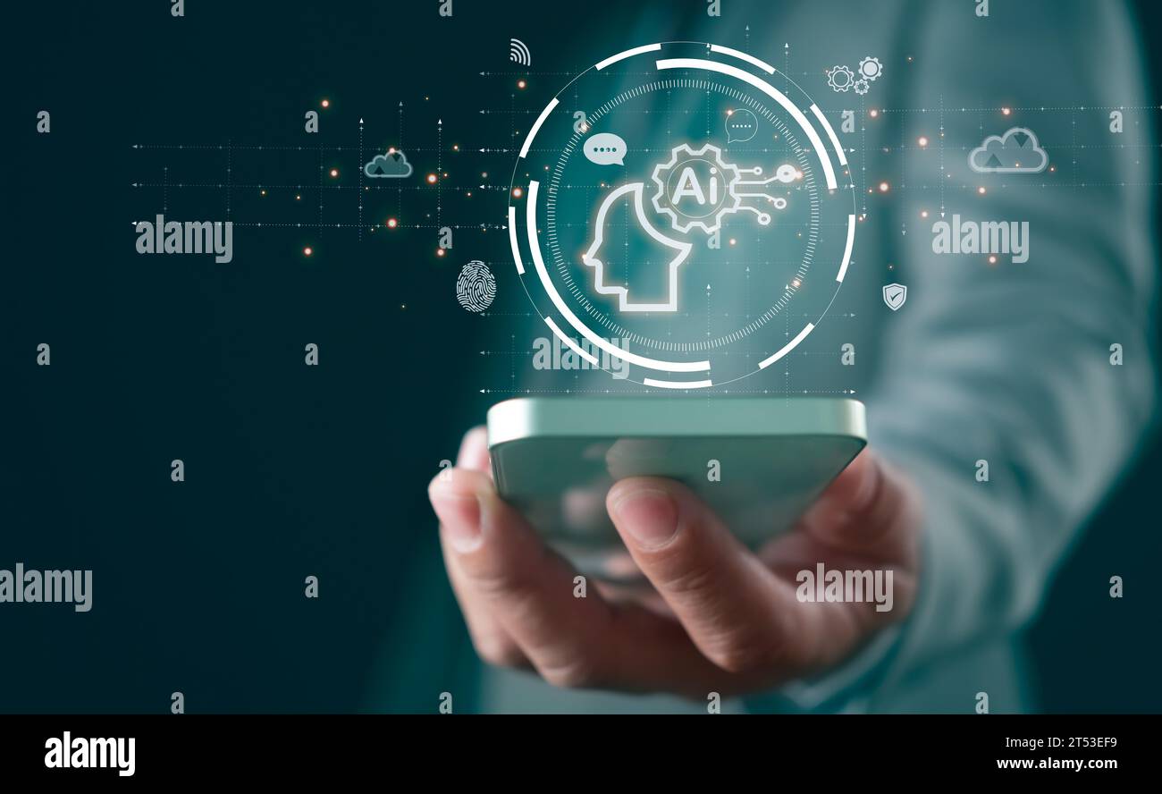 Person shows smartphone ai hi-res stock photography and images - Alamy
