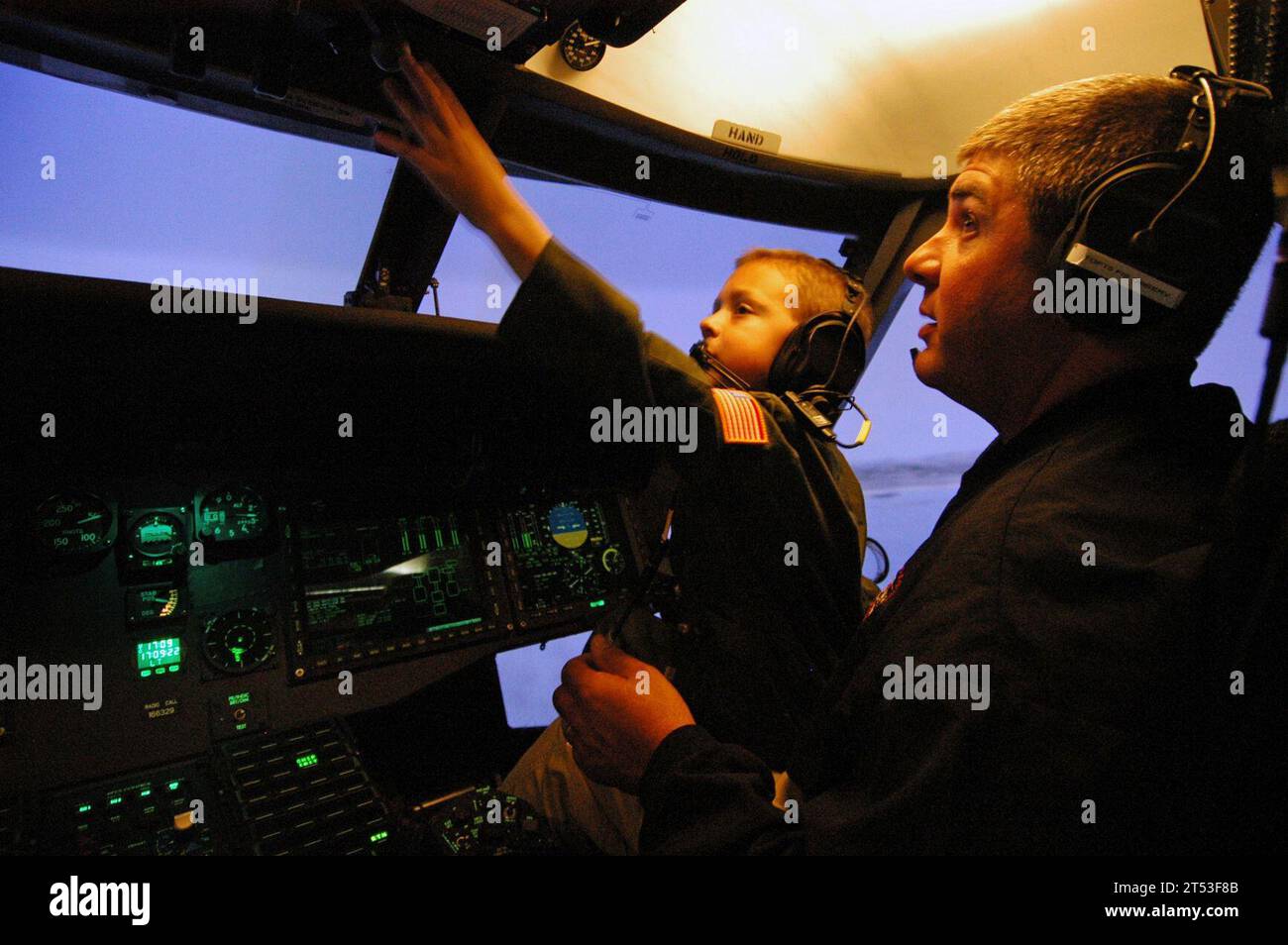 Calif., Coronado, Father and son, flight simulator, Helicopter Sea Combat Squadron (HSC) 23, MakeWish foundation, MH-60S Seahawk helicopter, military helicopter, terminally ill children Stock Photo