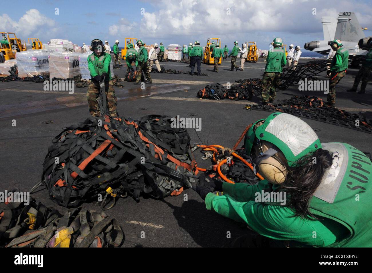 cargo nets, female, flight deck, NimitzClass aircraft carrier USS Ronald Reagan (CVN 76