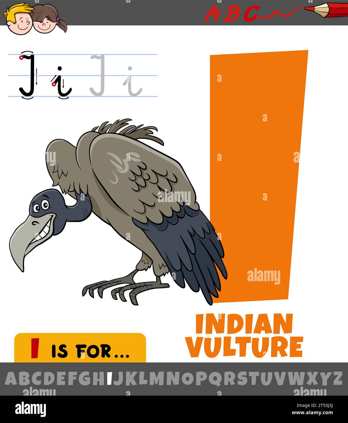Educational cartoon illustration of letter I from alphabet with Indian