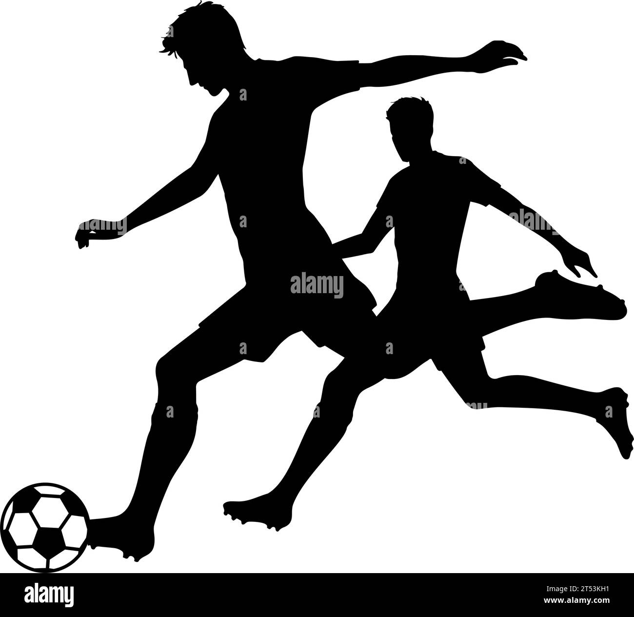Two soccer players silhouette in action. Vector illustration Stock Vector