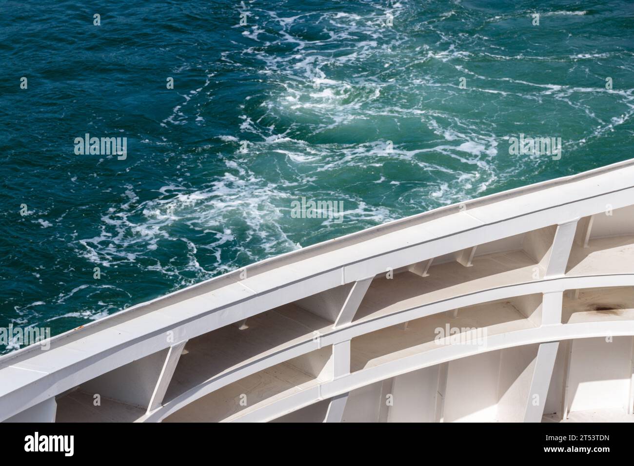 Abstract image onboard a ferry to Mayne Island across the Strait of Georgia. Wake of white water caused by the boat. Stock Photo