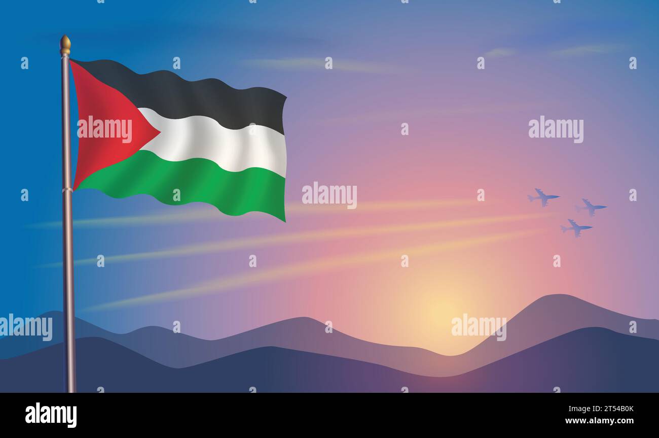 Palestine flag in the morning sun Royalty Free Vector Image Stock