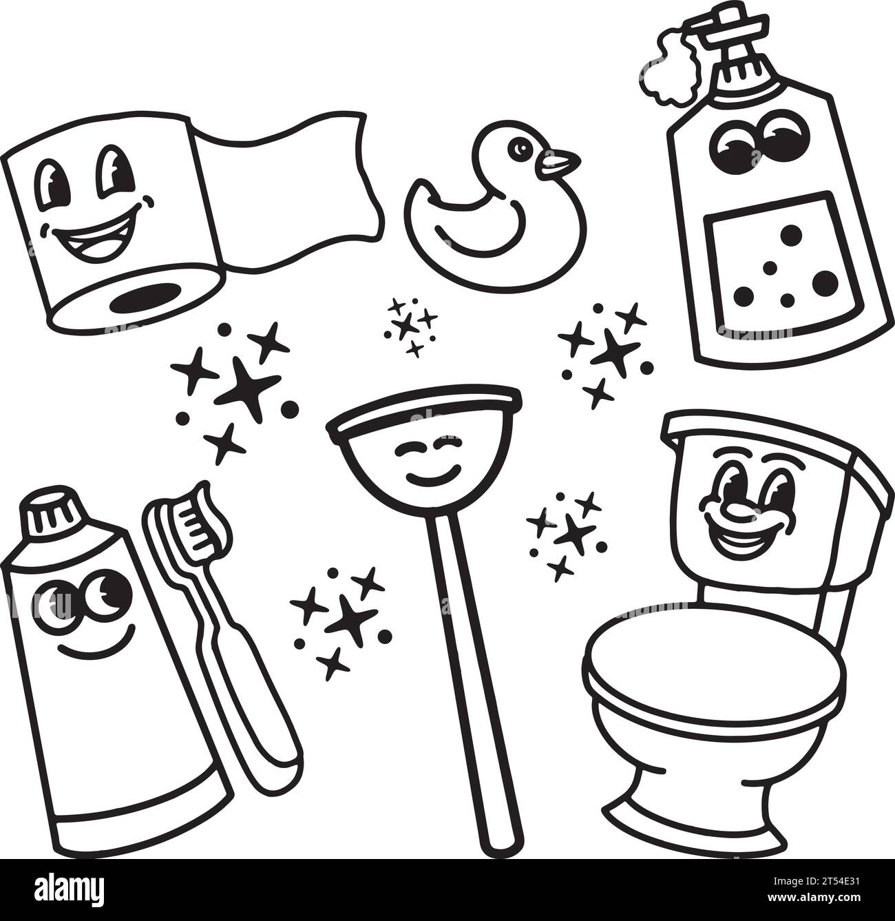Bathroom accessories cartoon sticker Royalty Free Vector Stock Vector