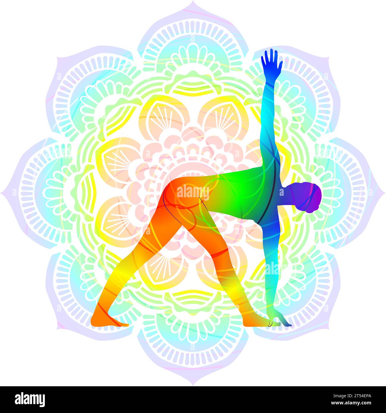 Colorful silhouette of Parivritta Trikonasana. Revolved Triangle pose ...