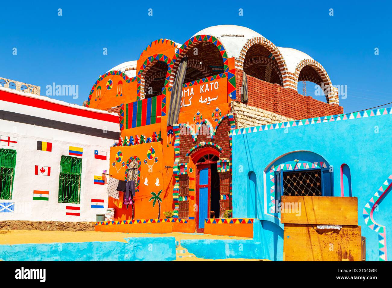 Colorful bright houses of the famous Nubian village. Aswan, Egypt