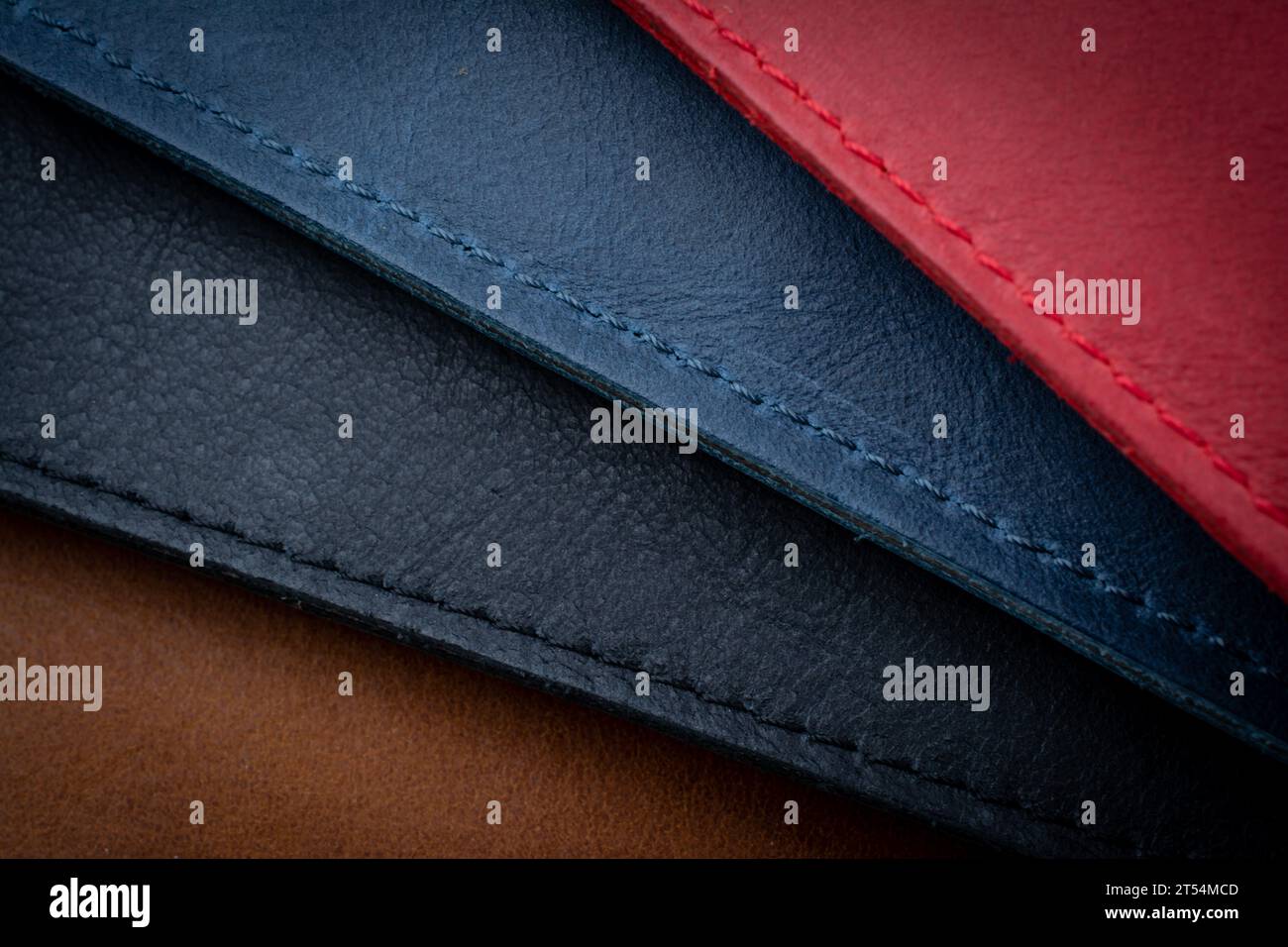 Leather background with seams. Four color. Stock Photo