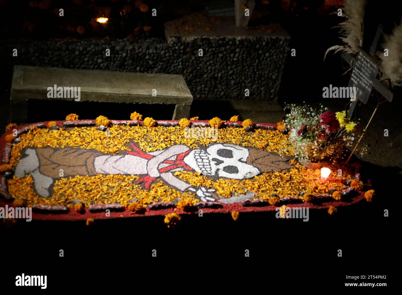 Mexico City, Mexico. 02nd Nov, 2023. November 2, 2023, Mexico City, Mexico: The graves of children and adults are decorated with arrangements and gifts on the Day of the Dead holiday at the Pantheon of San Antonio Tecomitl in the Milpa Alta Mayor's Office in Mexico City. on November 2, 2023 in Mexico City, Mexico (Photo by Luis Barron/Eyepix Group/Sipa USA). Credit: Sipa USA/Alamy Live News Stock Photo