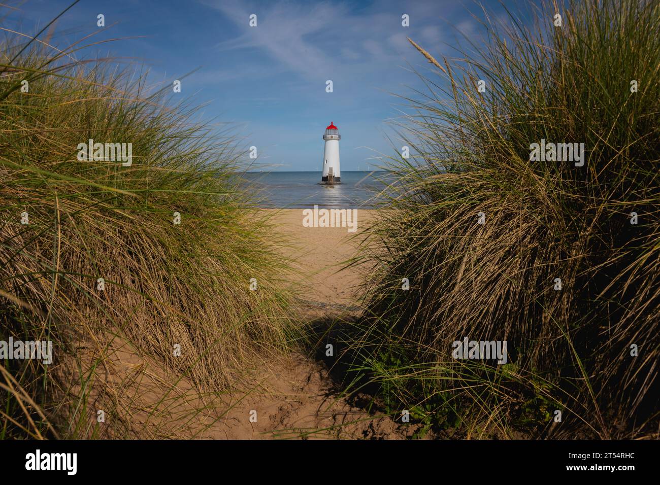 Point of Ayr Lighthouse is a 19th-century lighthouse located on the east side of the Dee Estuary, next to Talacre Beach. Stock Photo