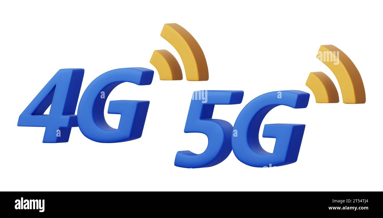 3D vector 4G, 5G icons. Wireless communication technology concept. High speed data wireless connection symbols. 3D render illustration isolated on a w Stock Vector