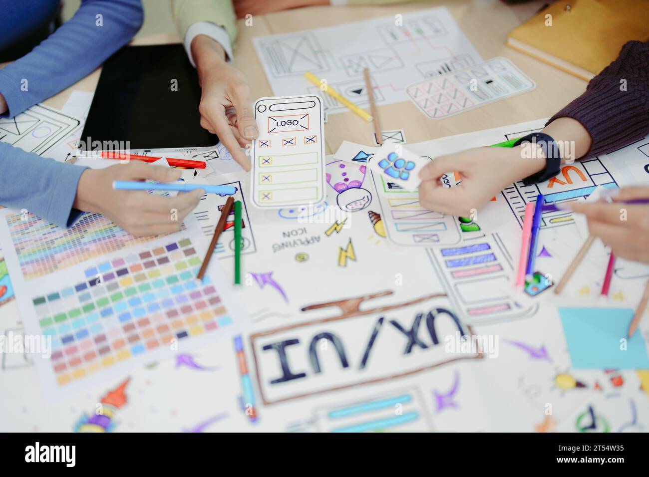 Team of Creative Web, Graphic Designer planning for mobile phone ...