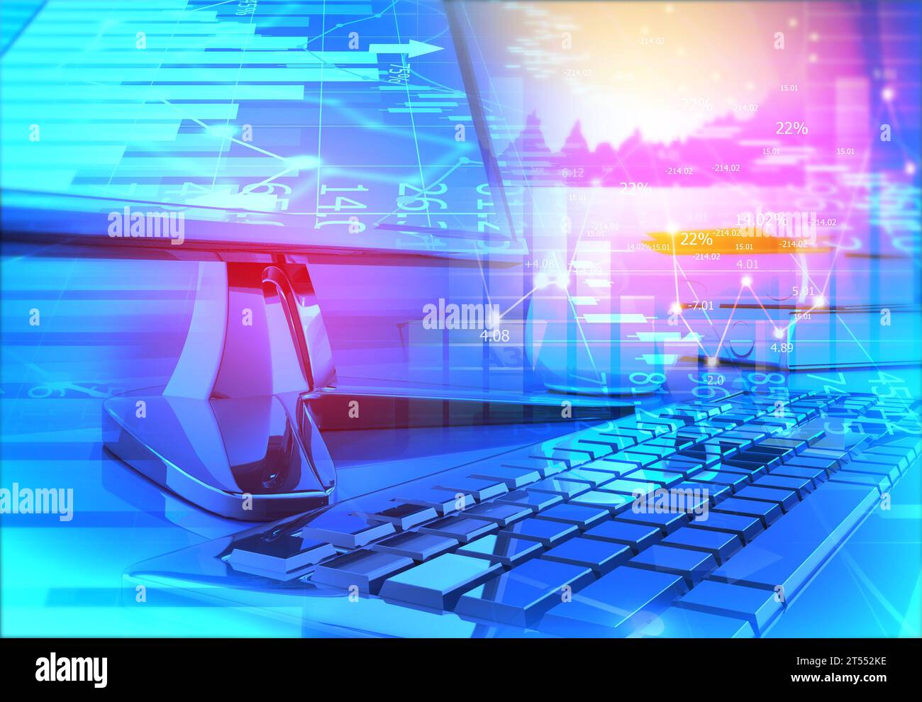File Stock Computer Stock market graph with computer. 3d illustration Stock Photo - Alamy
