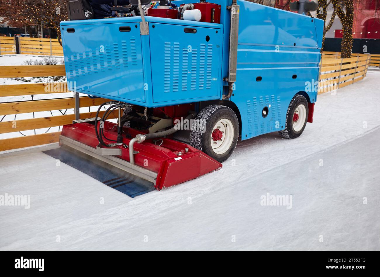 Resurfacing machine cleans ice. Special machine ice harvester cleans