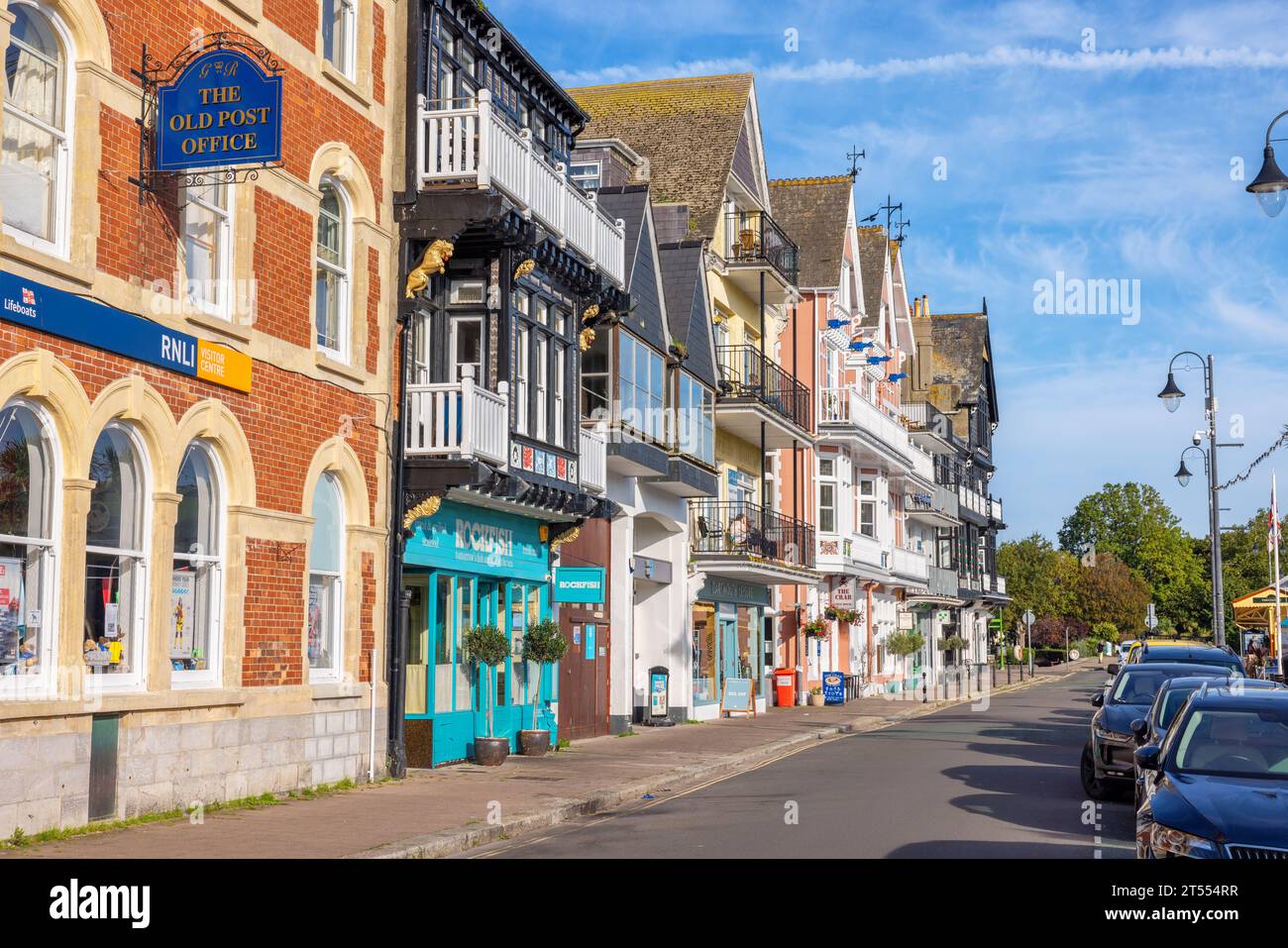 Colourful houses on South Embankment along Dart River. Dartmouth, Devon