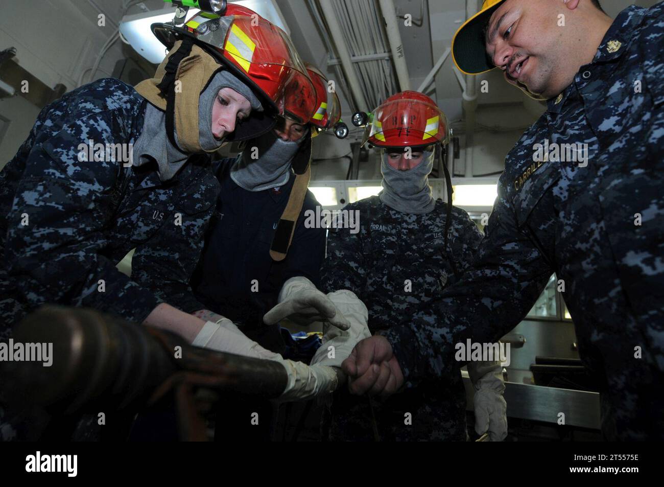 general quarters drill, Pacific Ocean, patch a pipe, Sailors, U.S. navy ...