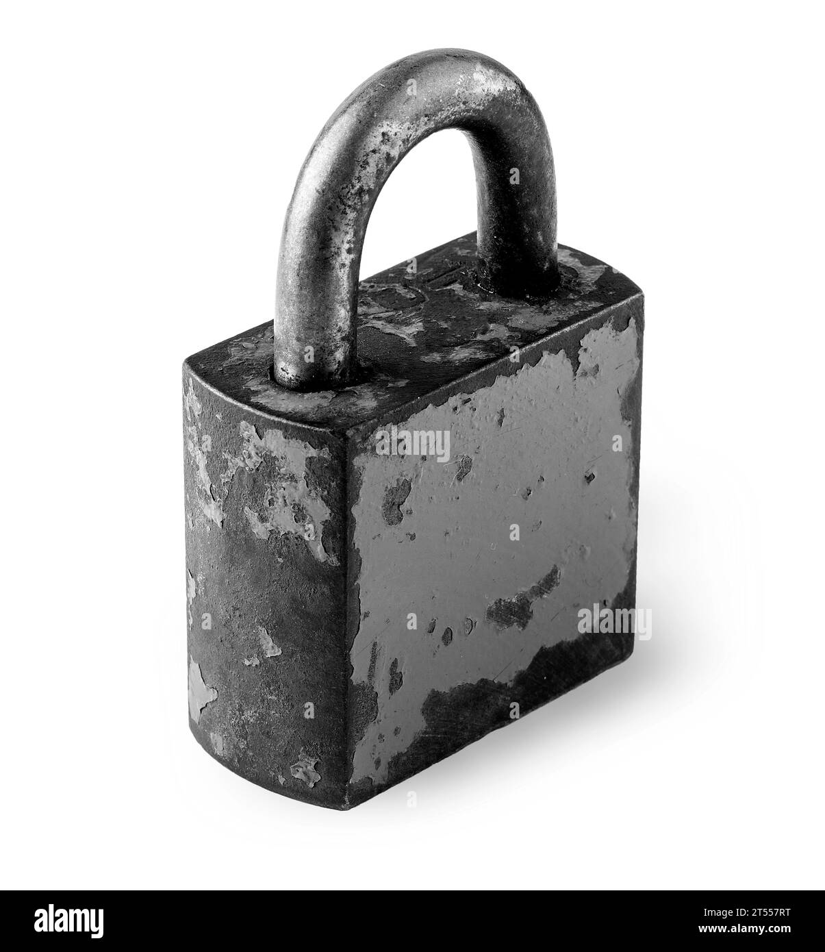 The old closed iron rusty Padlock isolated on white background Stock ...