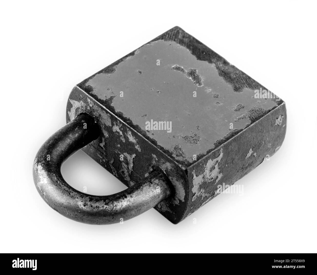 The old closed iron rusty Padlock isolated on white background Stock ...