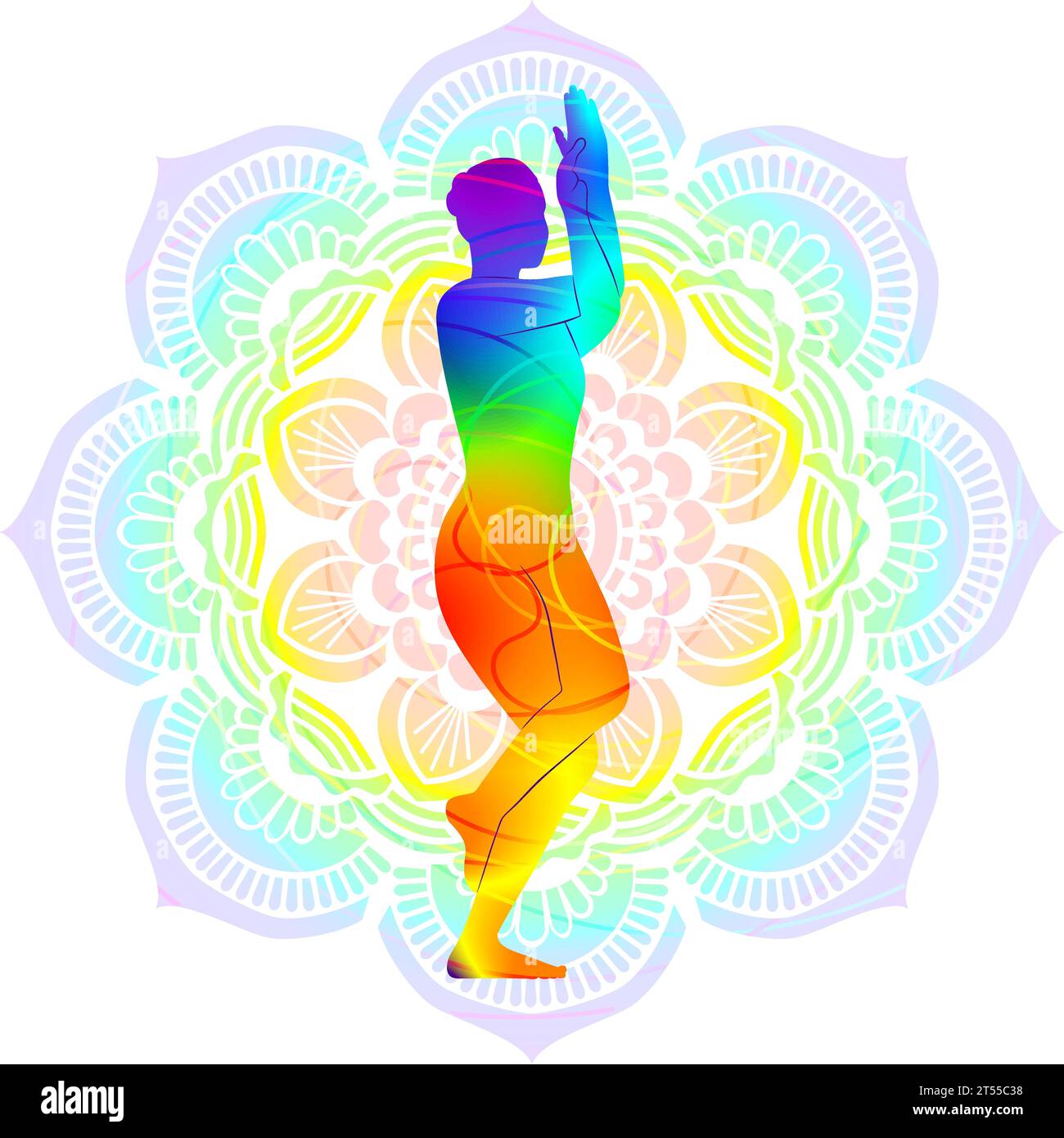 Colorful silhouette of Garudasana. Eagle pose. Intermediate Difficulty ...