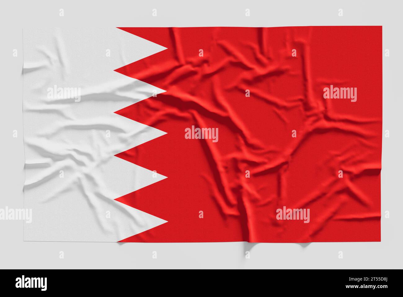 Flag of Bahrain. Fabric textured Bahrain flag isolated on white background. 3D illustration Stock Photo